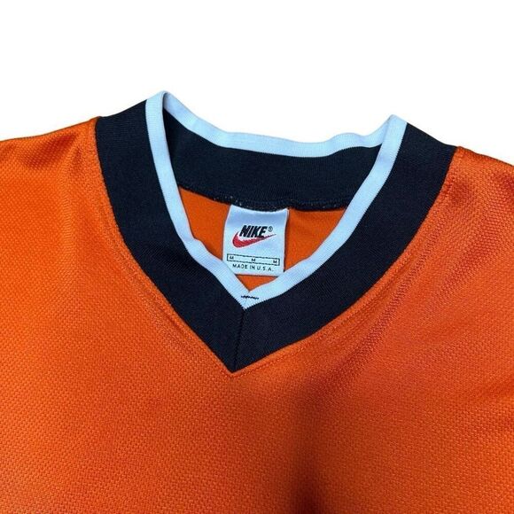 Vintage VTG 90s Nike Made In USA Swoosh Orange Jersey Shirt Medium - Picture 4 of 6
